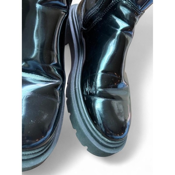 ZARA Black Leather Chelsea Boots Size 37 / US 7 Chunky Sole Classic Style - Picture 3 of 6